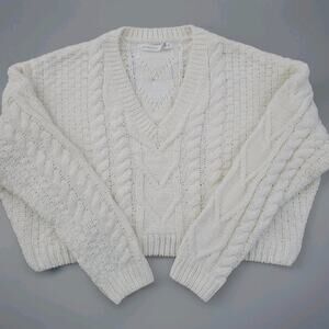 Altar'd State Cable Knit Cropped Sweater V-Neck Size M